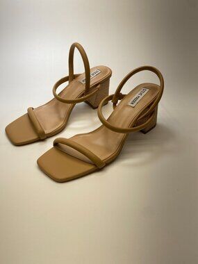 Steve Madden Womens Carah Natural Leather Double Strap Heel Sandal Sz 11